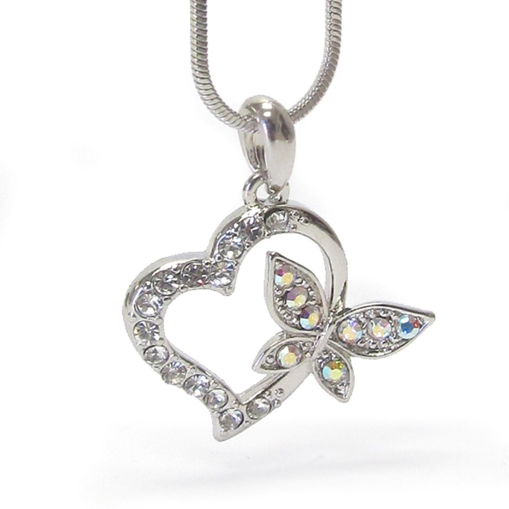 Crystal Butterfly Heart Necklace